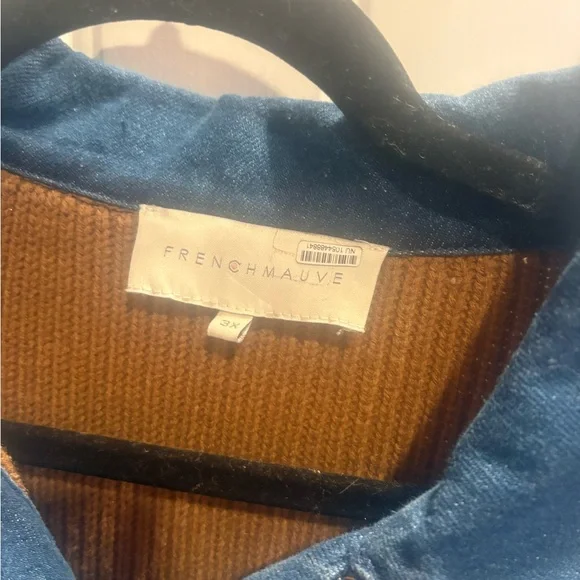 French Mauve Chunky Knit Cardigan with Contrasting Pocket - Picture 3 of 4